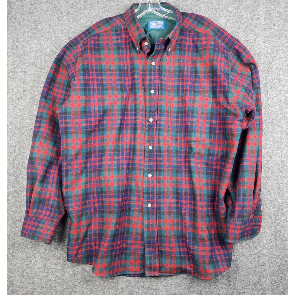 Pendleton Wool Flannel Shirt Mens XL Red Green Plaid Button Down AA036-30185-R